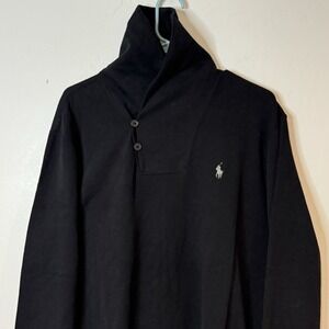 POLO RALPH LAUREN Men's Shawl Collar Pullover Luxury Jersey Sweater Sz L Black